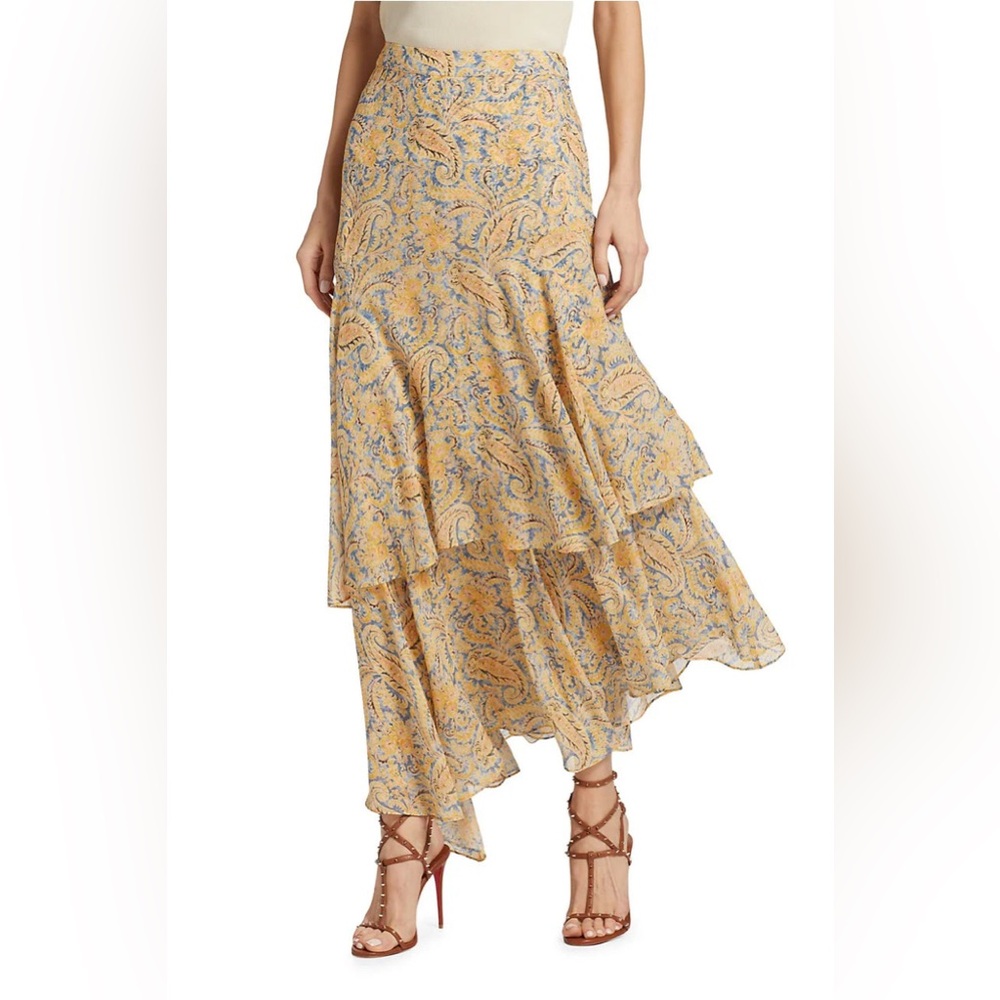 Veronica Beard Kaneli Paisley Tiered Asymmetric Silk Skirt, NWT, Size 10